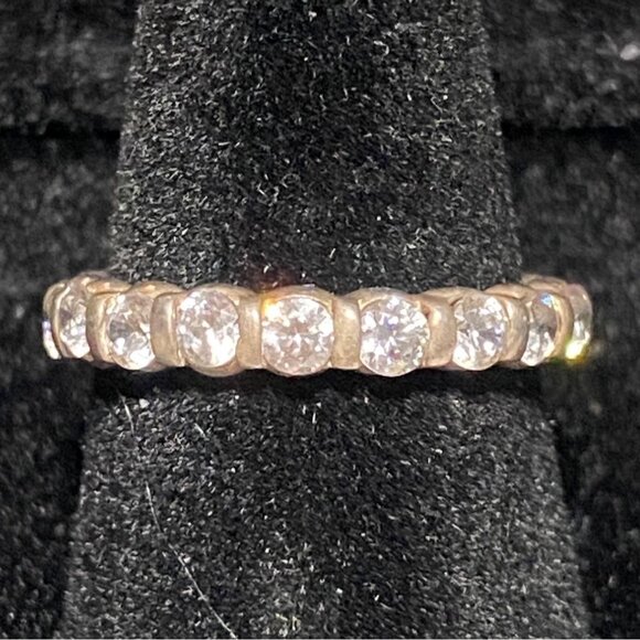 Ring CZ Cubic Zirconia Size 6 Faceted Vintage Jewelry Sterling Silver Stamped 92 - Picture 3 of 10